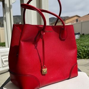 Michael Kors Bright Red Pebbled Leather Tote with Gold Charm